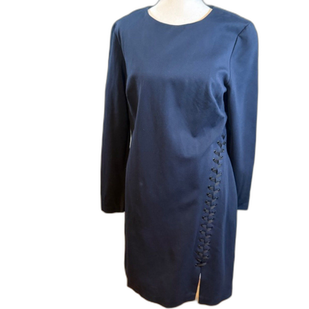 Lauren Ralph Lauren Navy Blue Long Sleeve Sheath Dress 14‎ Lined Career Work